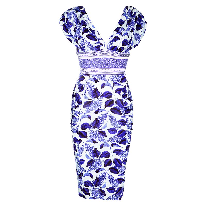 Pre Owned Just Cavalli Purple Print Stretch Dress S