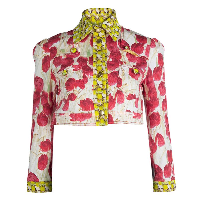 Pre Owned Just Cavalli Multicolor Floral Print Denim Bolero Jacket M