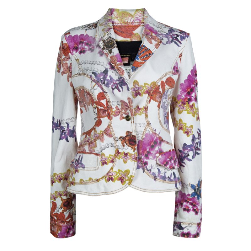 Pre Owned Just Cavalli Multicolor Floral Printed Cotton Paneled Blazer M