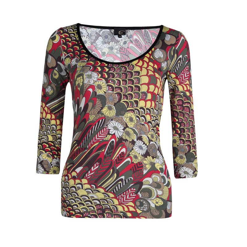 Pre Owned Just Cavalli Multicolor Printed Jersey T-Shirt XS