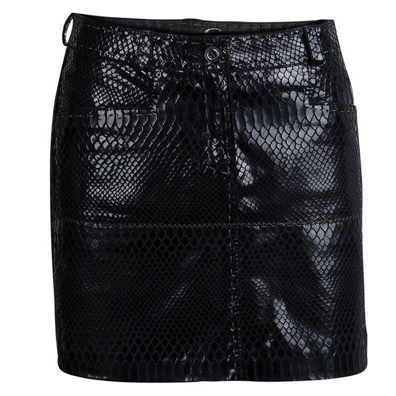 Just Cavalli Black Python Imprint Patent Mini Skirt S