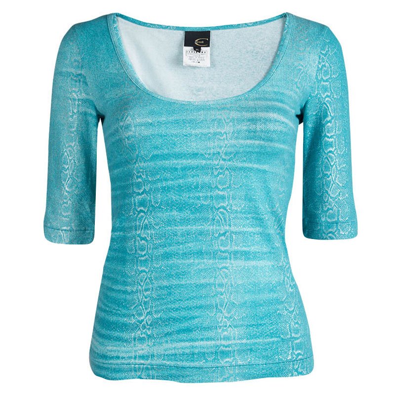 Just Cavalli Turquoise Snakeskin Print Short Sleeve T-Shirt M