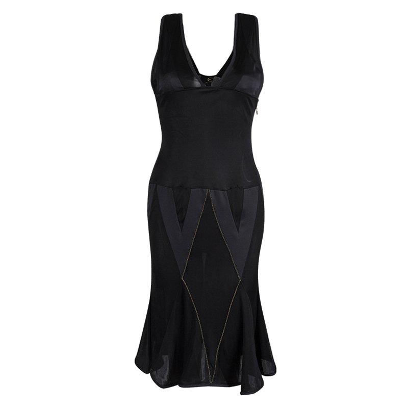 Pre Owned Just Cavalli Black Knit Sheer Panel Detail Sleeveless Dress M