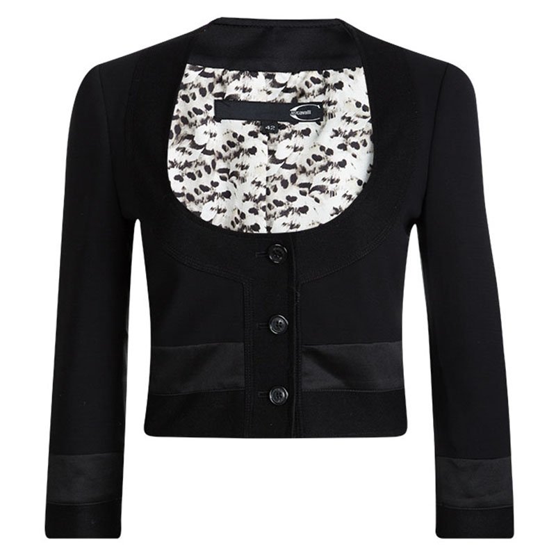 Pre Owned Just Cavalli Black Scoop Front Cropped Jacket M