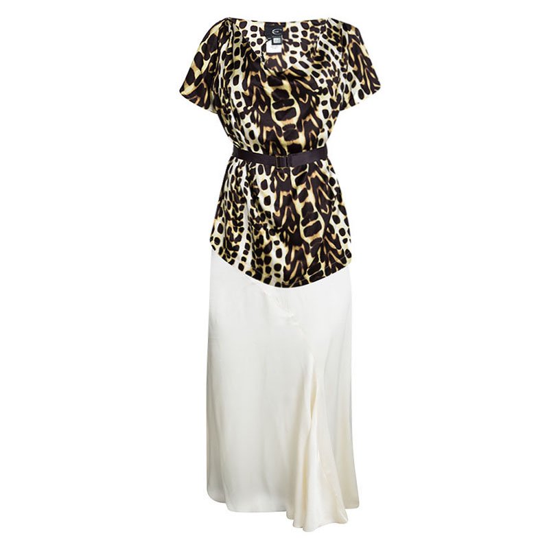 Pre Owned Just Cavalli Animal Printed Silk Top and Skirt Set L