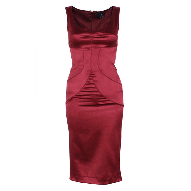 Pre Owned Just Cavalli Wine Red Pencil Dress S