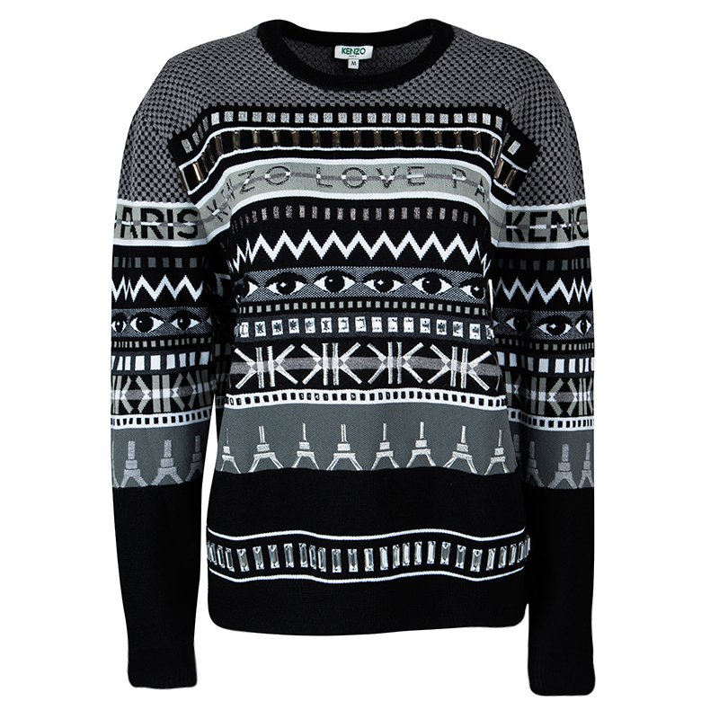Pre Owned سويتر كينزو مزخرف أيقونة عين صوف مزخرف مخطط M