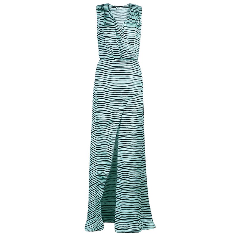 Pre Owned Kenzo Brush Striped Silk Maxi Dress M