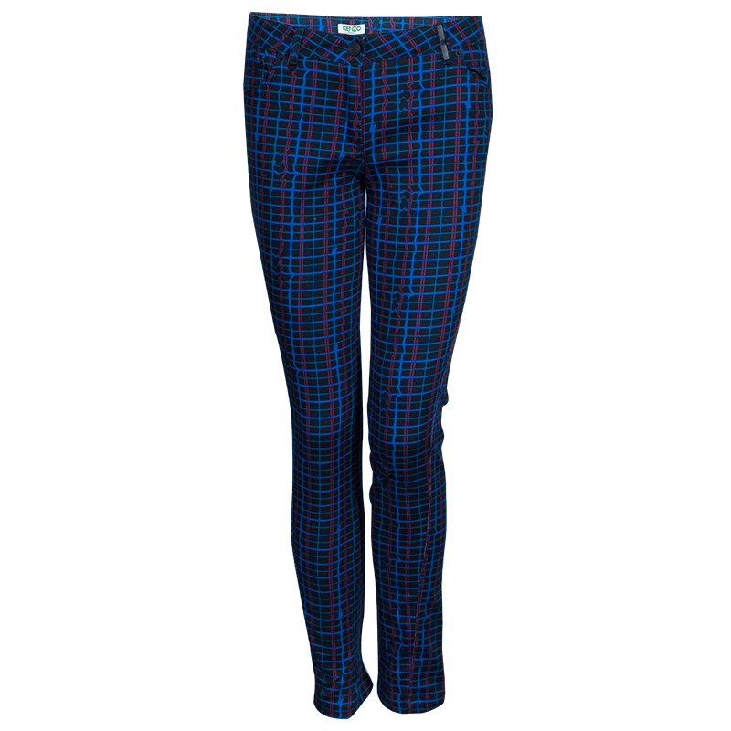 Kenzo Blue Checked Denim Trousers S
