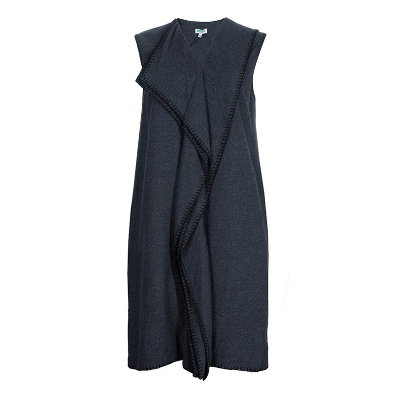 Pre Owned فستان كينزو تويل رصاصي بخياطة مزينة مقاس M