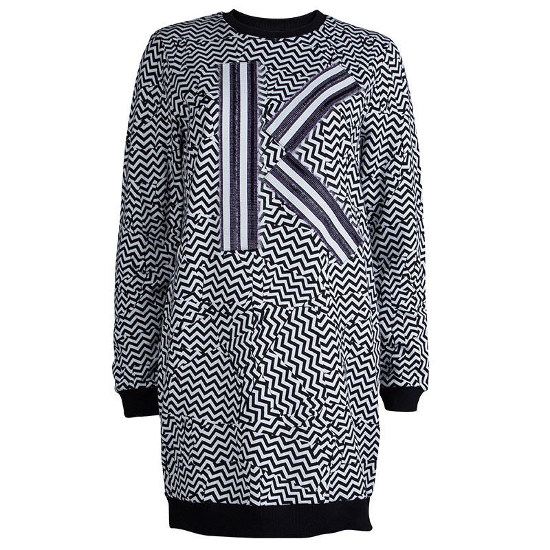 Pre Owned Kenzo Monochrome Printed Cotton Knit Logo Sweatshirt M