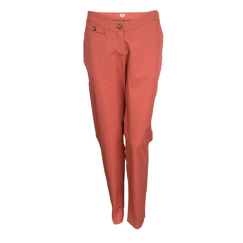 Pre Owned Kenzo Pastel Red Cotton Tailored Trousers L