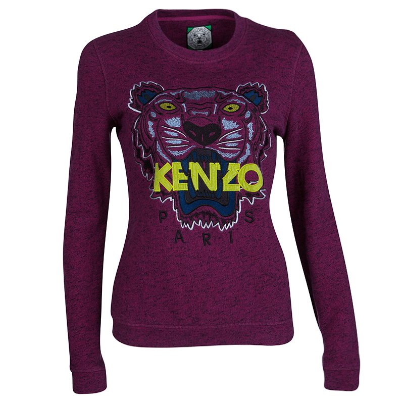 Pre Owned Kenzo Jungle Pink Slub Terry Embroidered Tiger Motif Sweatshirt S