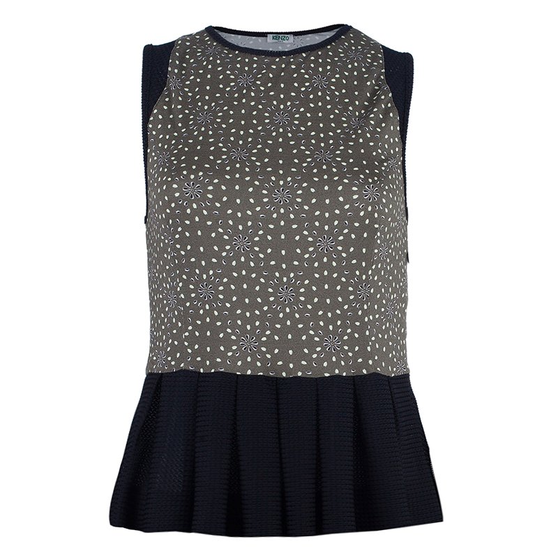 Pre Owned Kenzo Green Printed Peplum Top S