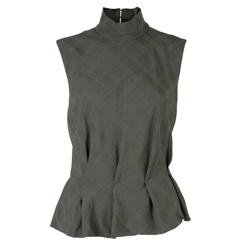 Pre Owned Kenzo Grey Houndstooth Sleeveless Top L