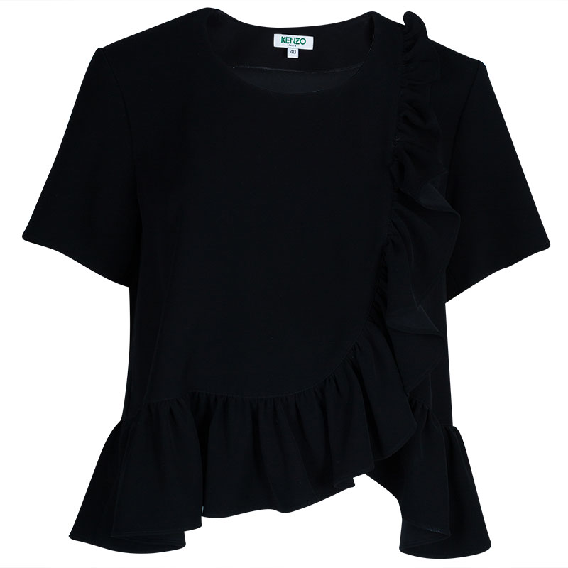 Pre Owned Kenzo Black Ruffle Top M