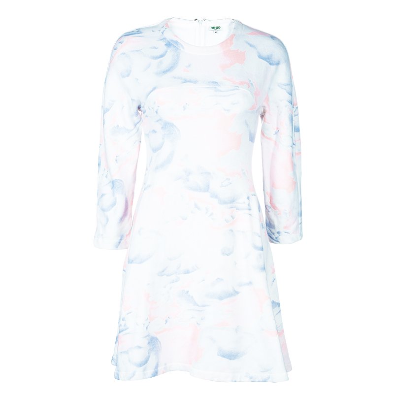 Pre Owned Kenzo White Multicolor Watercolor Sweater Dress M