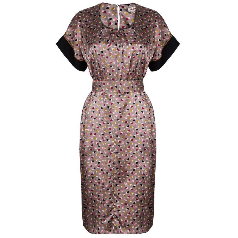 Kenzo Beige Polka Dot Print Silk Dress M