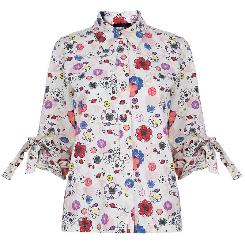Pre Owned Kenzo White Floral Print Button Down Cotton Shirt M