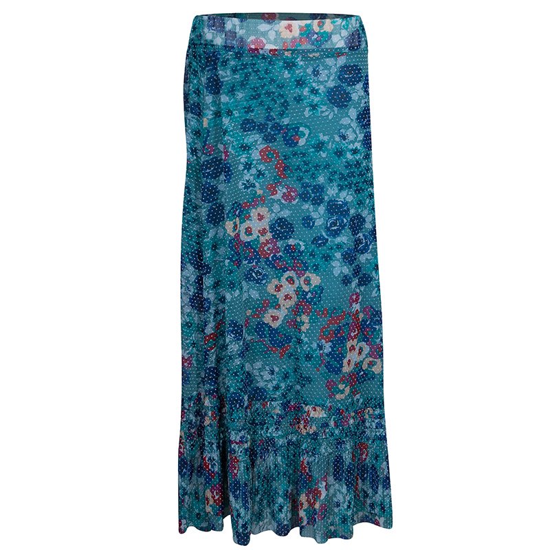 Pre Owned Kenzo Green Floral Print Maxi Skirt L