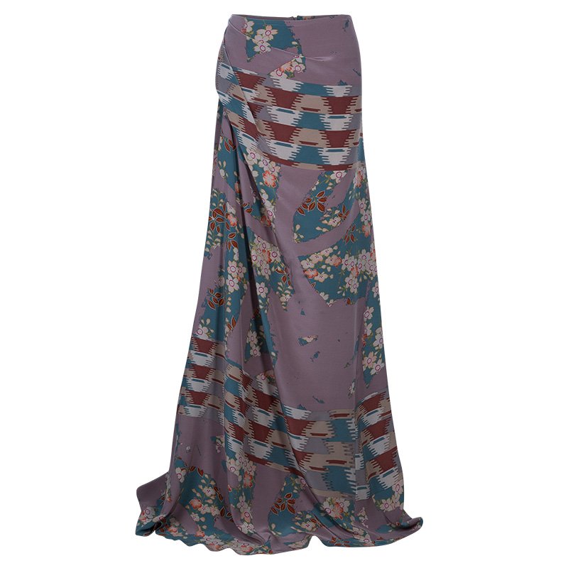 Pre Owned تنورة كنزو نقوش متعددة حرير ماكسي XL