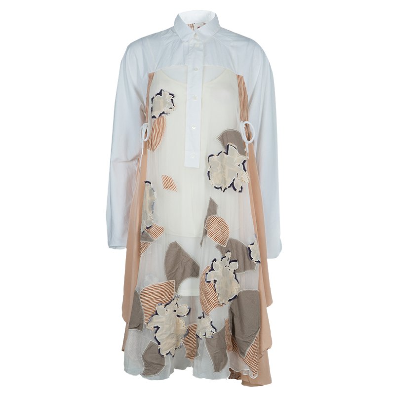 Pre Owned فستان كينزو راناواي شيفون متعدد الألوان مطرز بطبقة حرير مخططة مقاس M