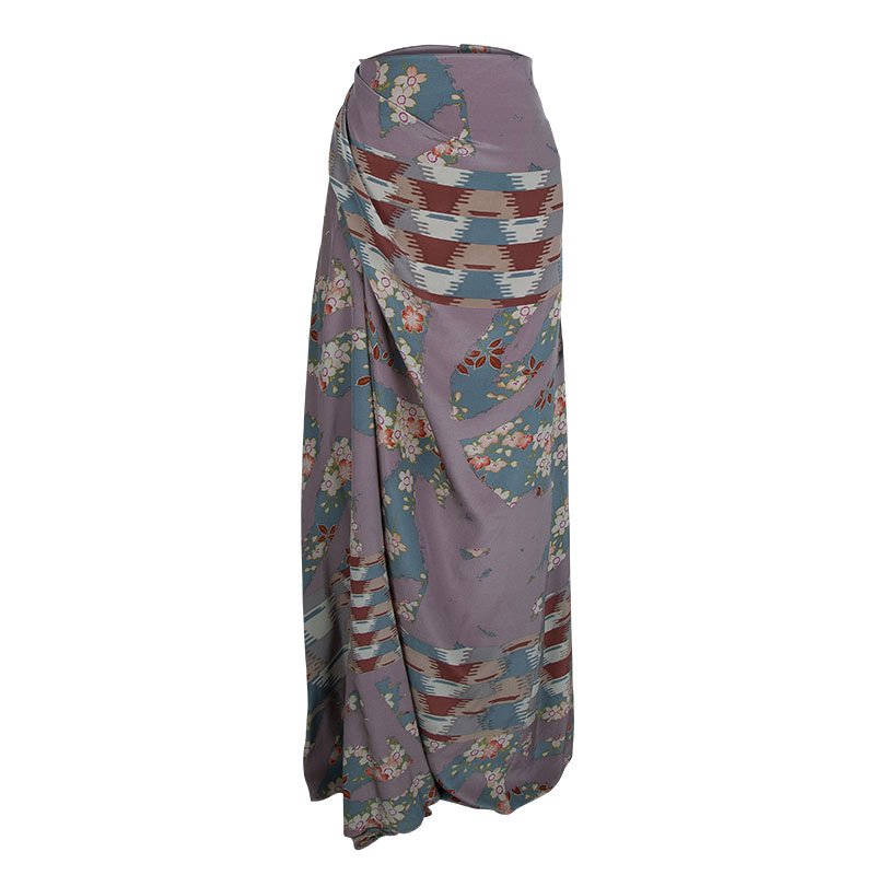 مملوكة مسبقًا Kenzo Multicolor Floral Printed Silk Draped Maxi Skirt XL