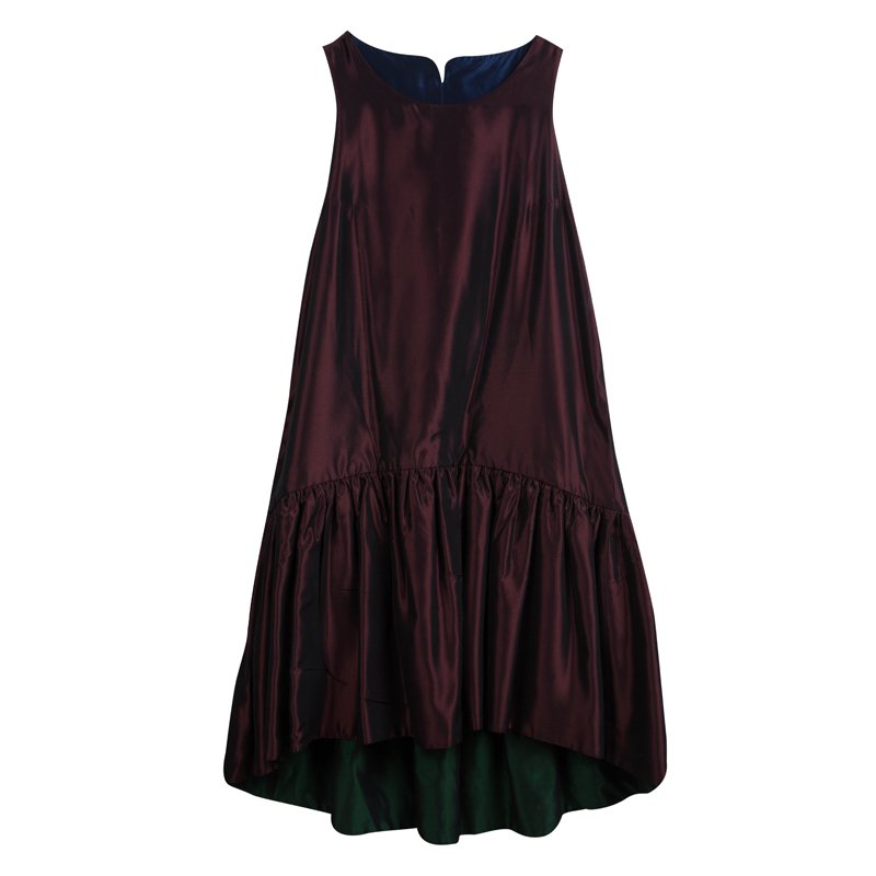 Pre Owned Kenzo Burgundy Two Tone Sleeveless Dress S