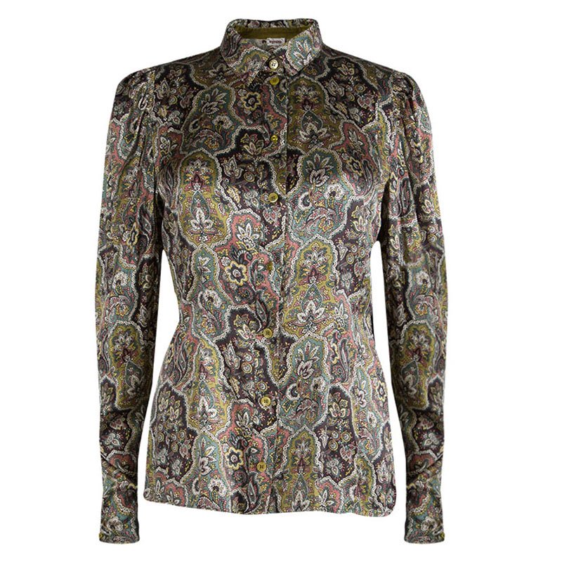 Pre Owned Kenzo Pastel Multicolor Floral Print Silk Shirt M