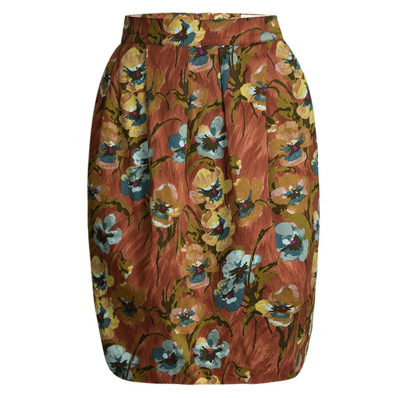 Pre Owned Kenzo Multicolor Floral Printed Pleat Detail Mini Skirt L