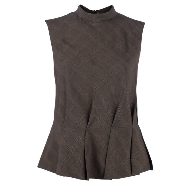 Pre Owned Kenzo Houndstooth/Plaid Pleated Top M