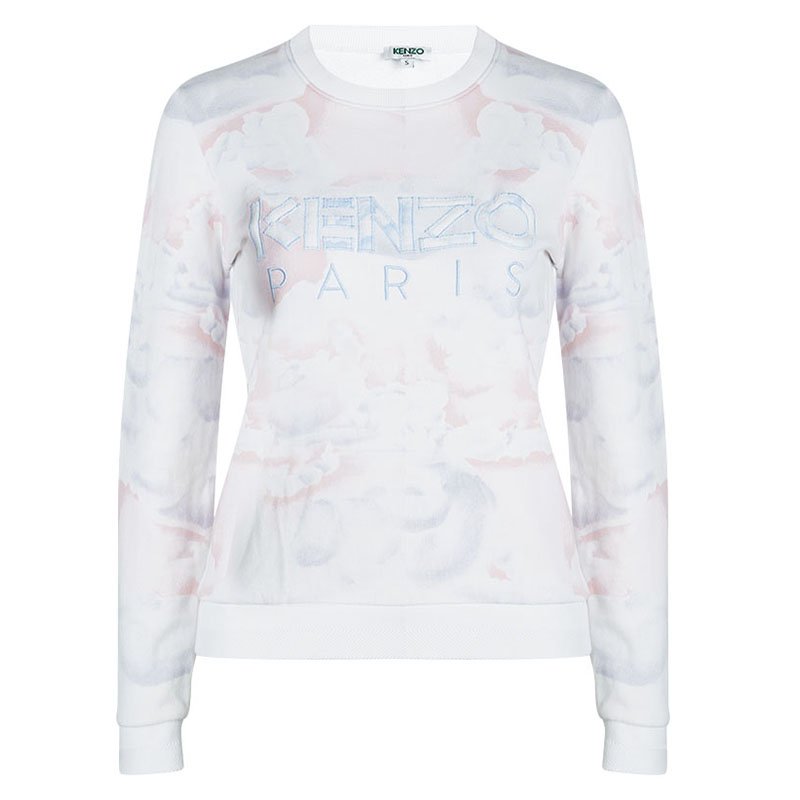 Pre Owned Kenzo Multicolor Cloud Printed Logo Embroidered Sweatshirt S