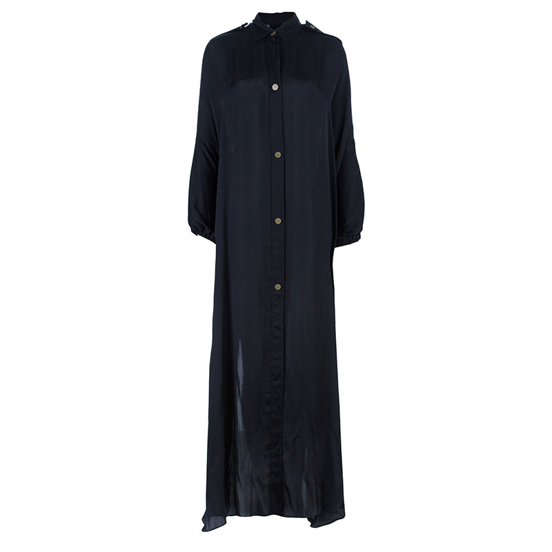 Pre Owned Lanvin Black Button Down Maxi Shirt Dress OS