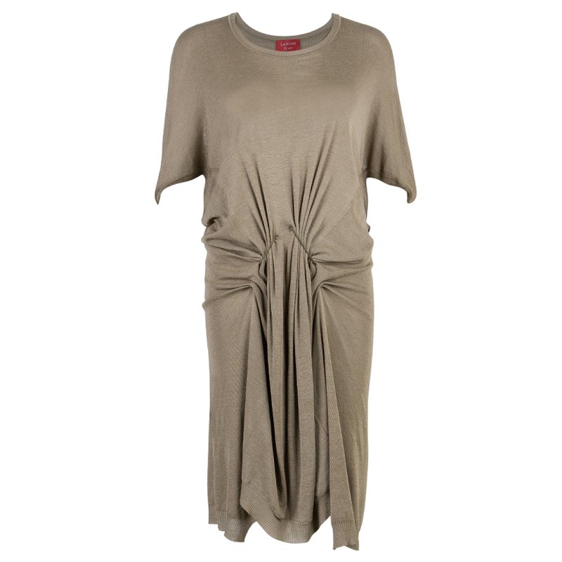 Pre Owned Lanvin Khaki Gathered Short Dress XS