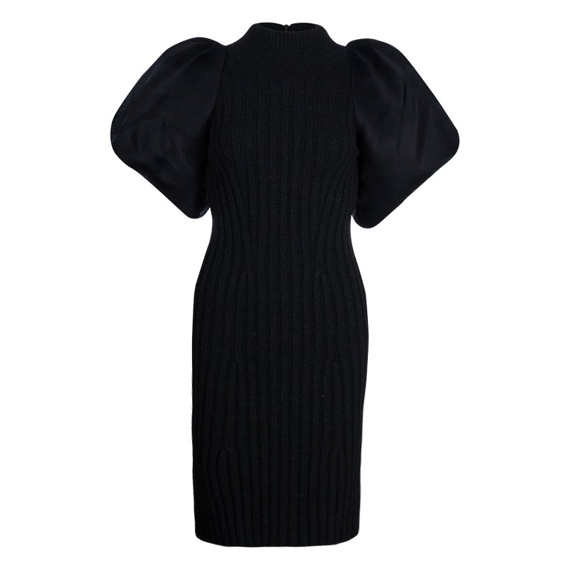 Pre Owned Lanvin Grey Rib Knit Wool Dress M