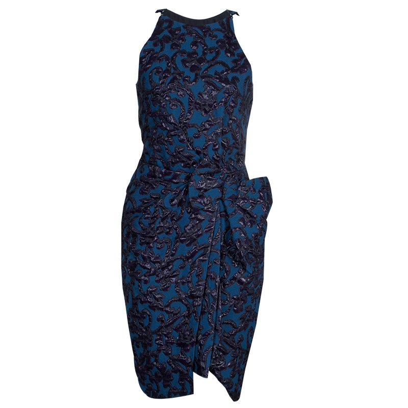Pre Owned Lanvin Blue Brocade Dress M