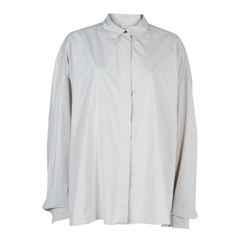 Pre Owned Lanvin Pale Grey Long Sleeve Button Down Oversized Shirt M