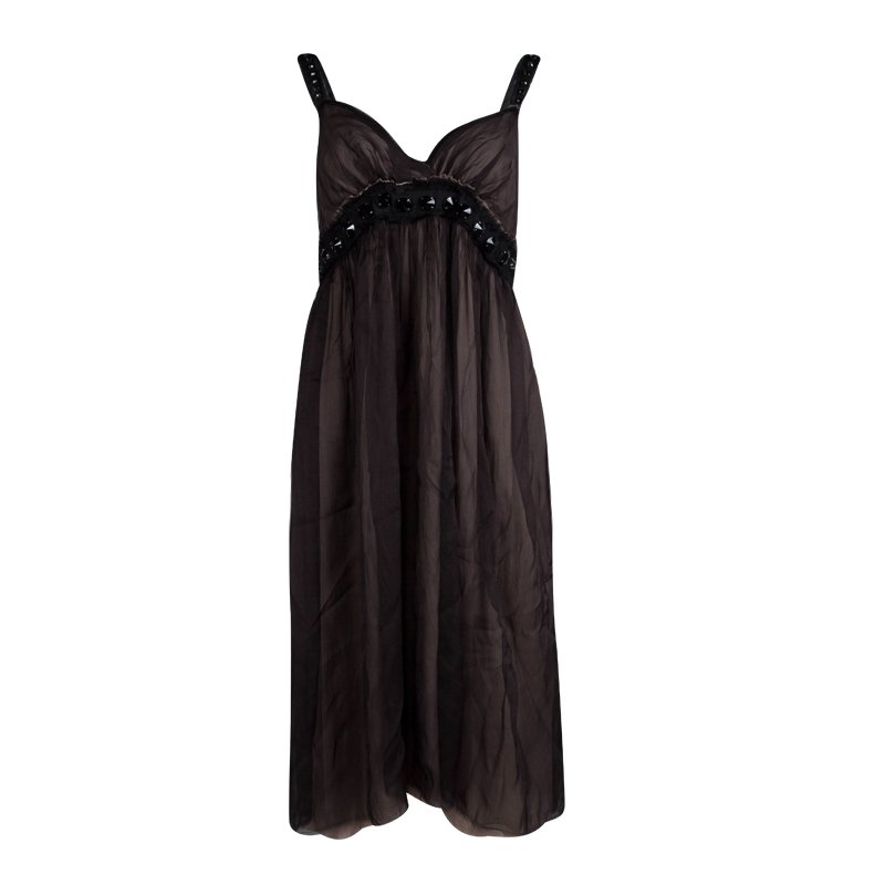 Pre Owned Lanvin Black Silk Studded Sleeveless Dress M