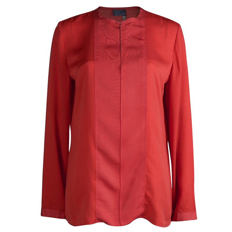 Pre Owned Lanvin Red Long Sleeve Blouse M