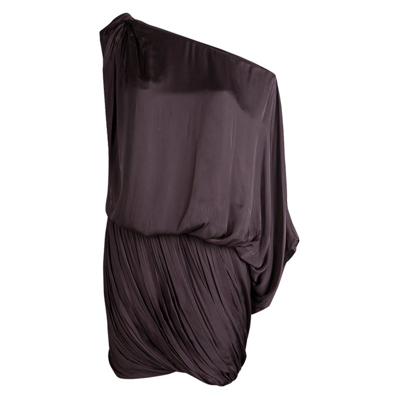 Pre Owned Lanvin Brown Draped Asymmetric Sleeve Drop Waist Dress S