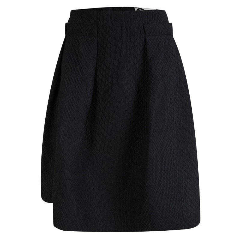 Lanvin Black Textured Box Pleated Skirt M