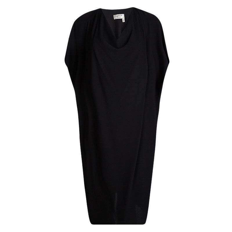 Pre Owned Lanvin Black Silk Oversized Draped Midi Dress S