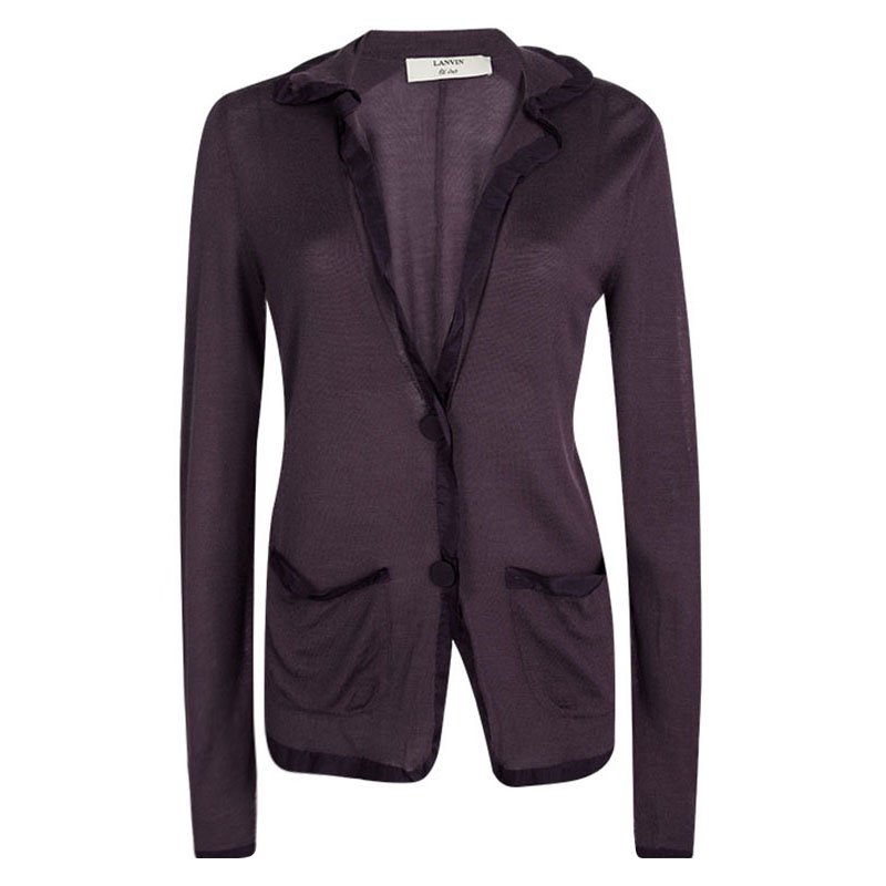Pre Owned Lanvin Purple Knit Contrast Trim Button Front Cardigan S