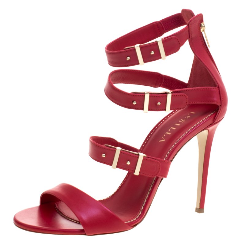 Pre Owned Le Silla Red Leather Minerva Strappy Sandals Size 40