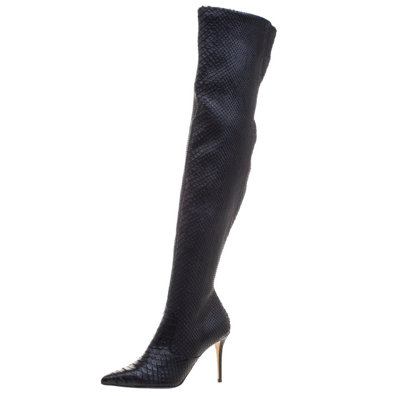 Le Silla Black Python Over The Knee Pointed Toe Boots Size 40