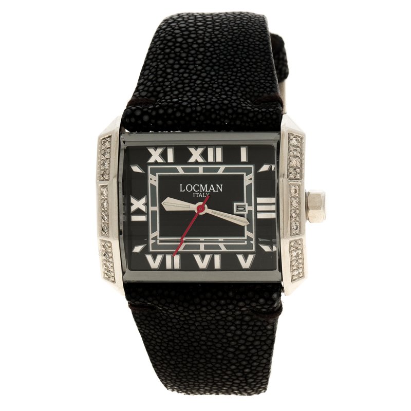 Locman Black Diamonds Otto N.B0009 Sharkskin Leather Women's Wristwatch 37MM