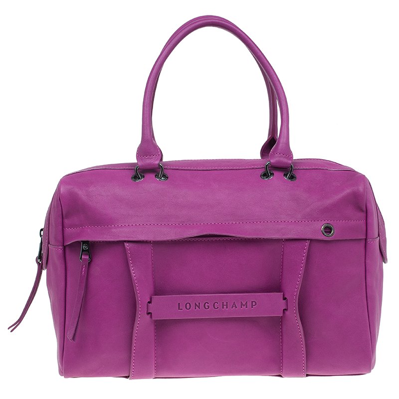 Pre Owned Longchamp Magenta Leather 3D Bowler Bag