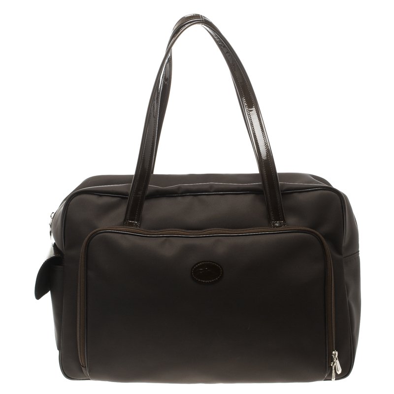 Pre Owned Longchamp Dark Brown Nylon Travel Bag