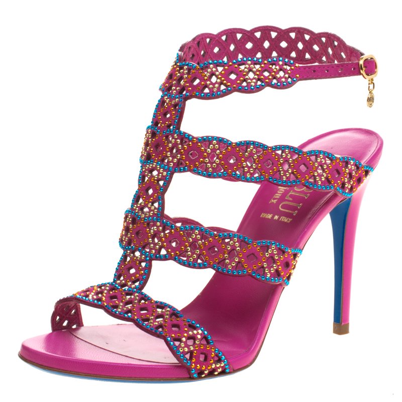 Pre Owned Loriblu Pink Studded Suede Sandals Size 38