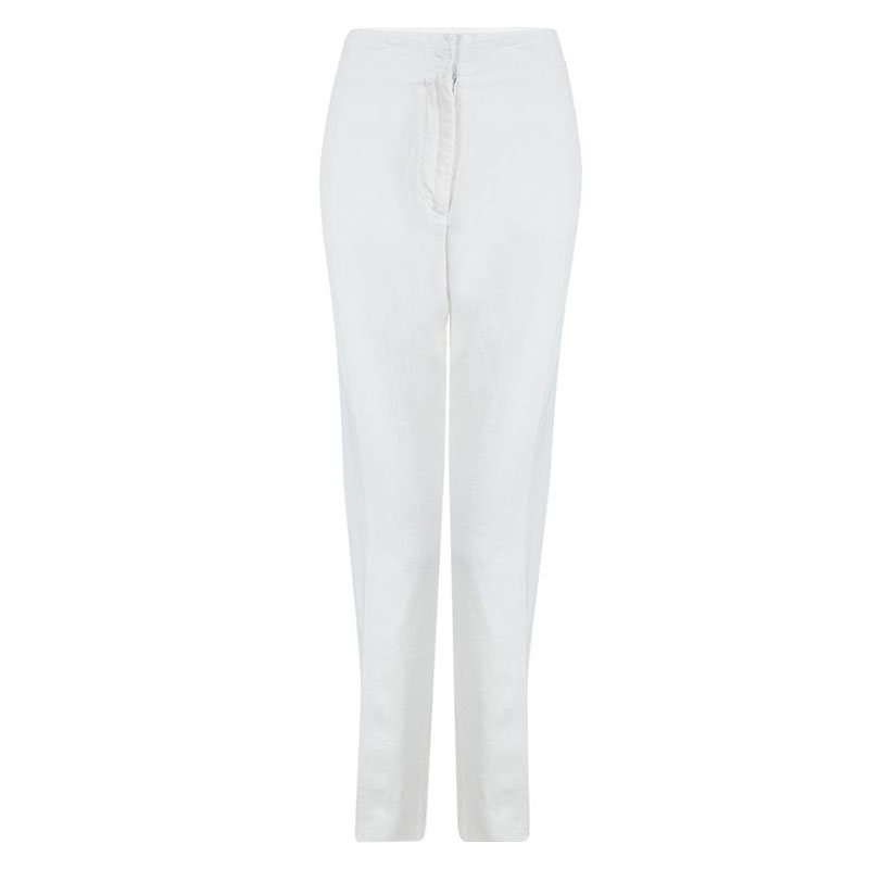 Pre Owned Loro Piana Off White Linen Wide Leg Pants L
